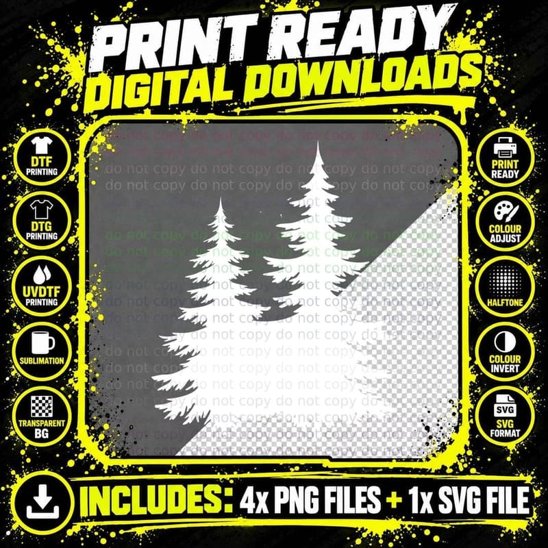 Two Evergreen Trees Together Outdoor T-Shirt Png SVG Digital Bundle