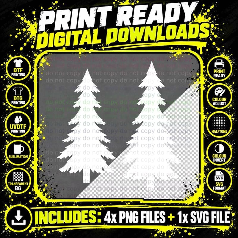 Two Large Evergreen Trees Outdoor T-Shirt Png SVG Digital Bundle