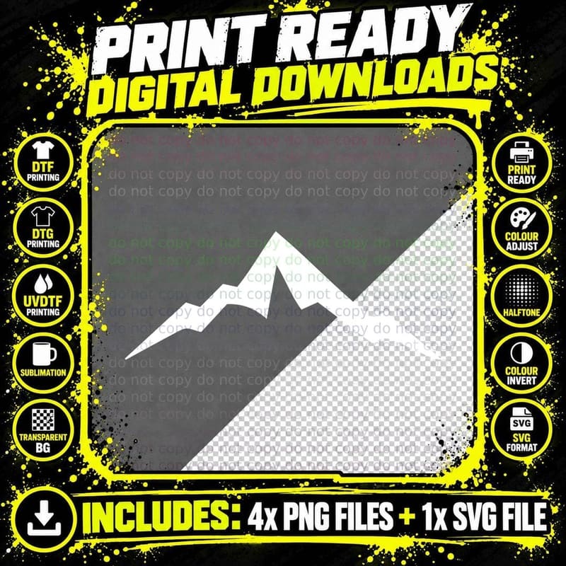 Two Overlapping Angular Mountain Peaks Outdoor T-Shirt Png SVG Digital Bundle