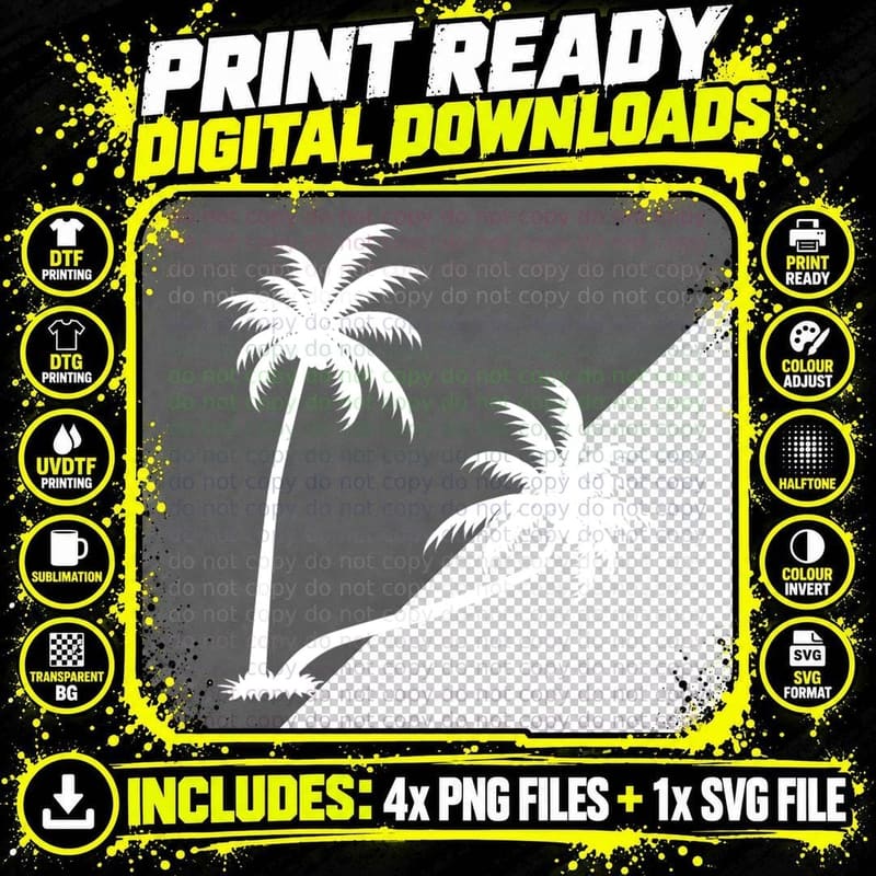 Two Palm Trees One Bending Outdoor T-Shirt Png SVG Digital Bundle