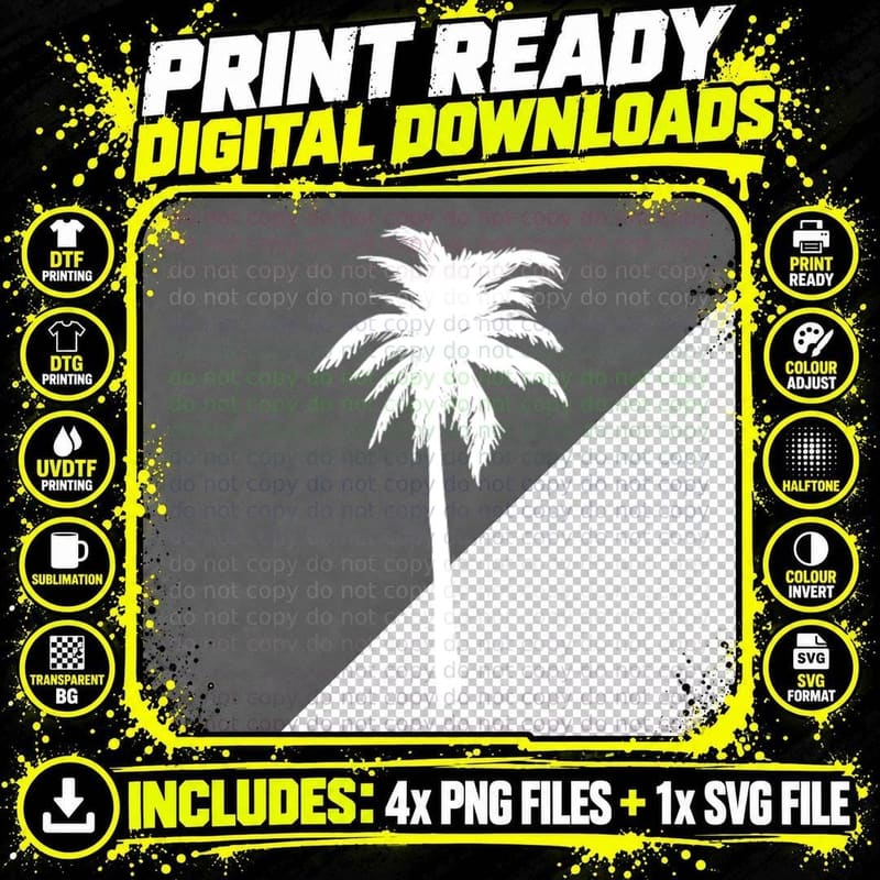 Two Palm Trees Wind Blown Outdoor T-Shirt Png SVG Digital Bundle