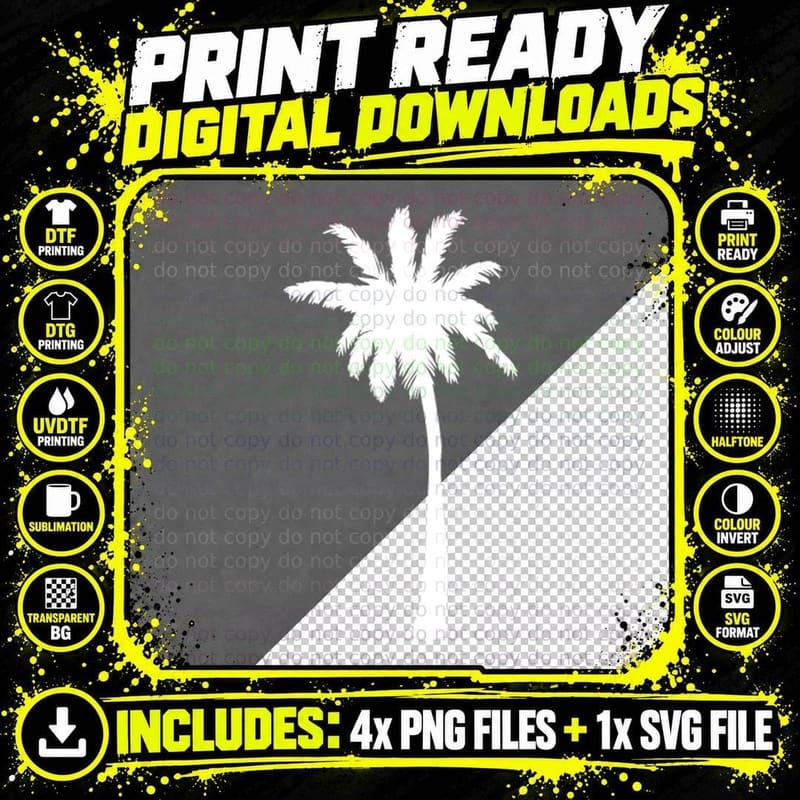 Two Palm Trees with Detail Outdoor T-Shirt Png SVG Digital Bundle