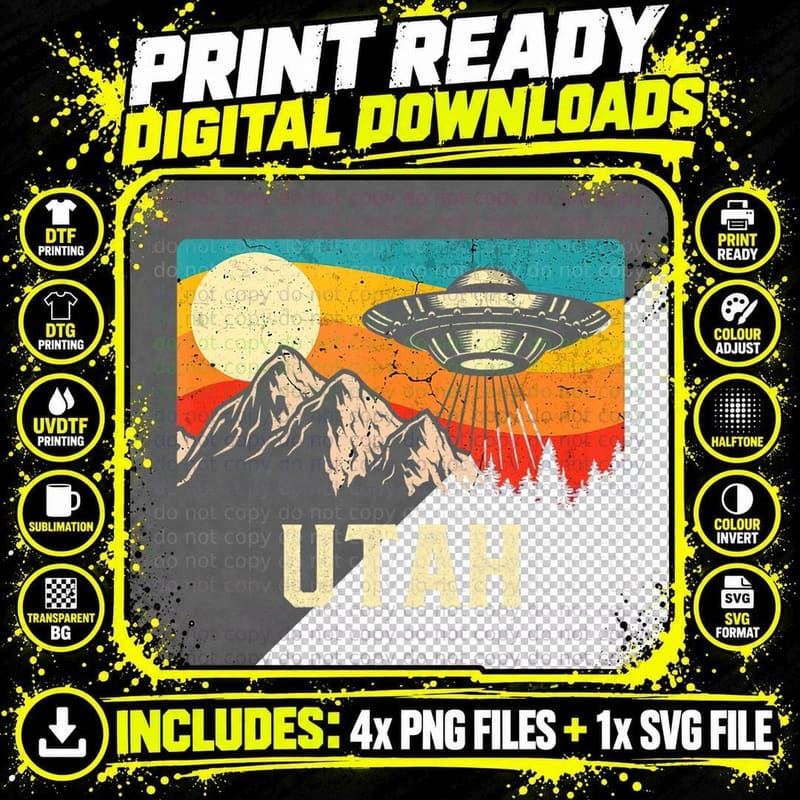 Utah UFO Alien Spaceship Mountains Retro Hiking T-Shirt Png SVG Digital Bundle