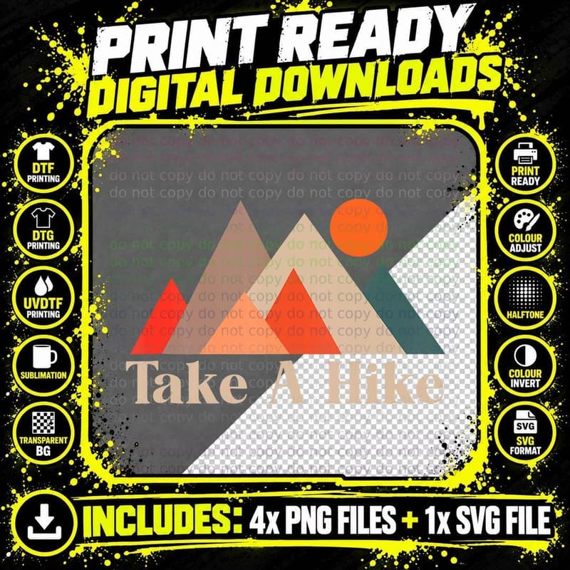 Vintage Camping Hiking Outdoor Mountain Take a Hike Png SVG Digital Bundle