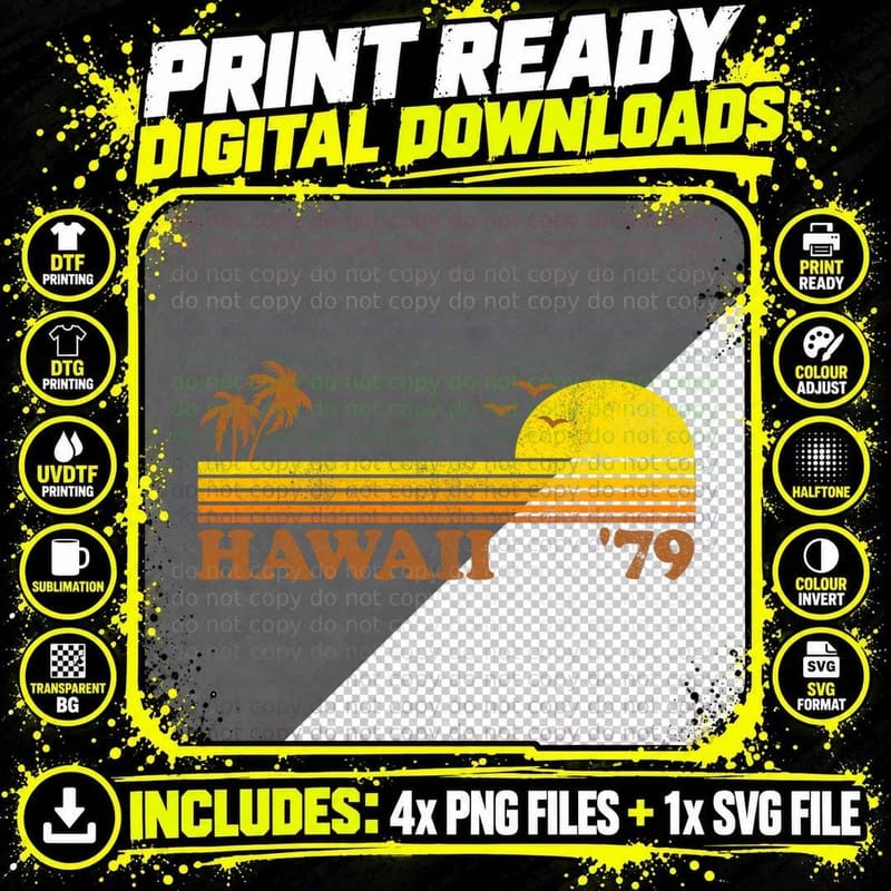 Vintage Hawaii Retro Hawaiian Beach Surfing 70's Surf Png SVG Digital Bundle