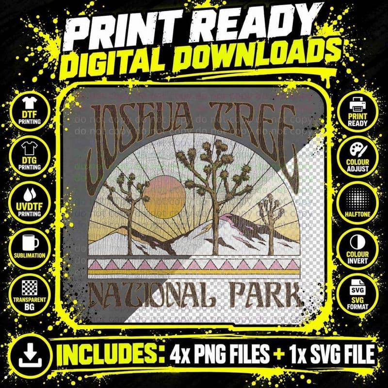 Vintage Joshua Tree National Park Retro Outdoor Camping Png SVG Digital Bundle