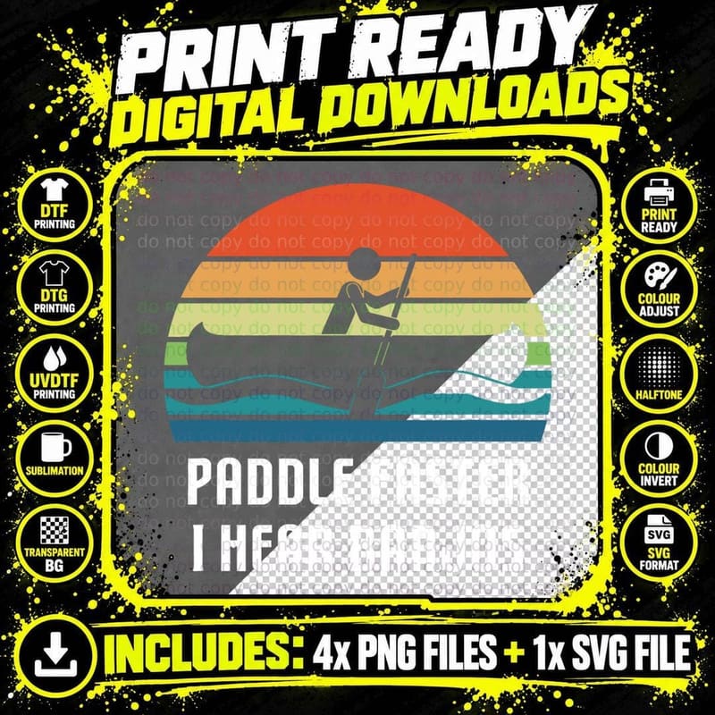 Vintage Paddle Faster I Hear Banjos Camping Rafting Png SVG Digital Bundle