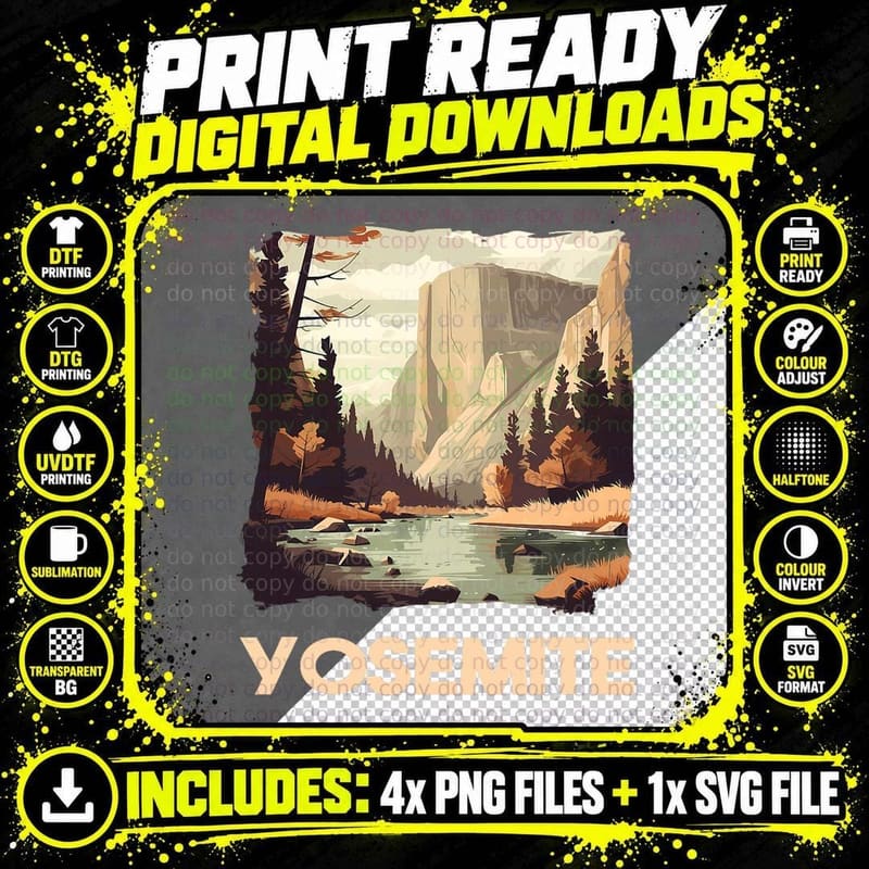 Vintage Yosemite National Park Nature Lover Adventure Png SVG Digital Bundle