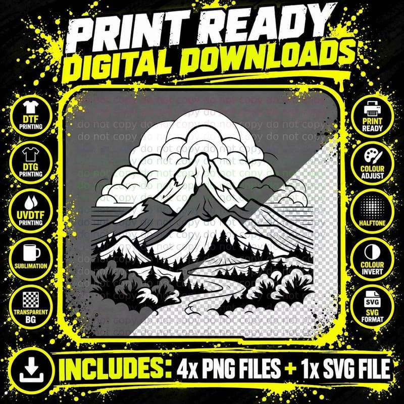 Volcano Mountain Layered Scene Outdoor T-Shirt Png SVG Digital Bundle