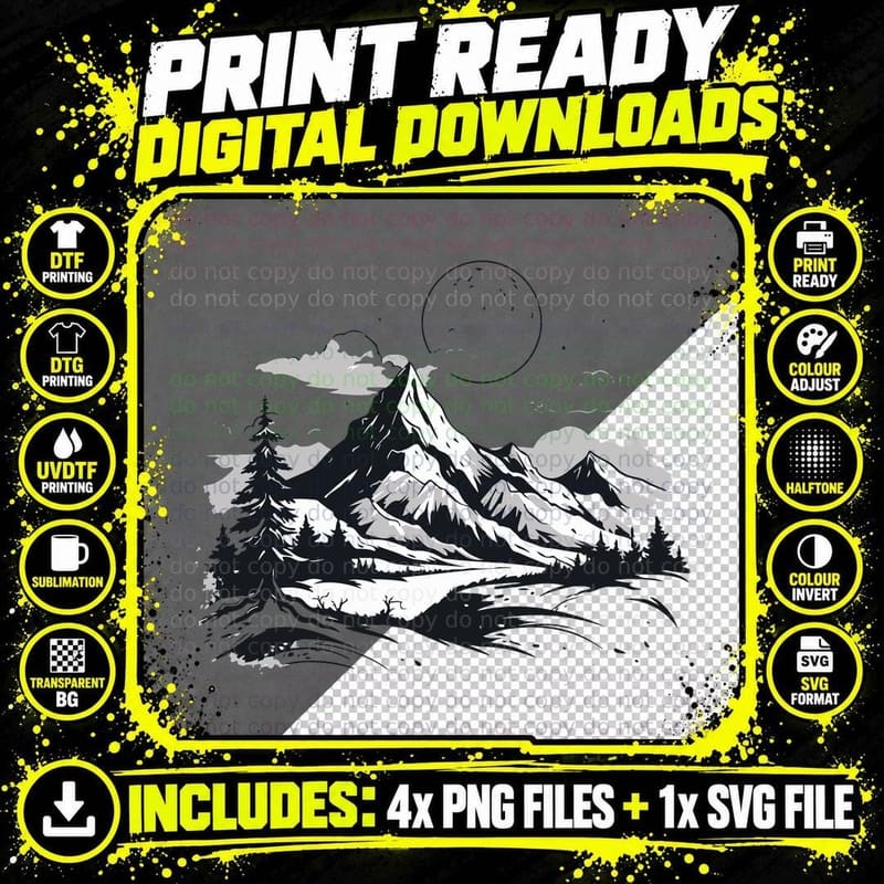 Volcano Mountain Snow-Capped Outdoor T-Shirt Png SVG Digital Bundle