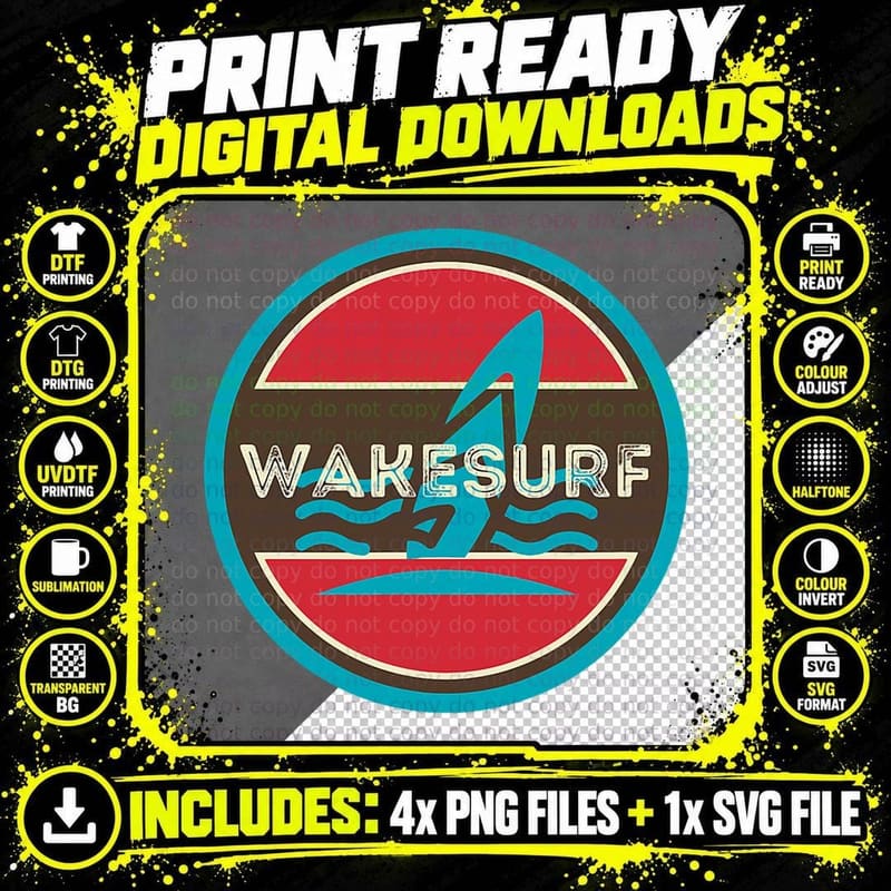 Wakesurfing Lake and Boat Wake Surf T-Shirt Png SVG Digital Bundle