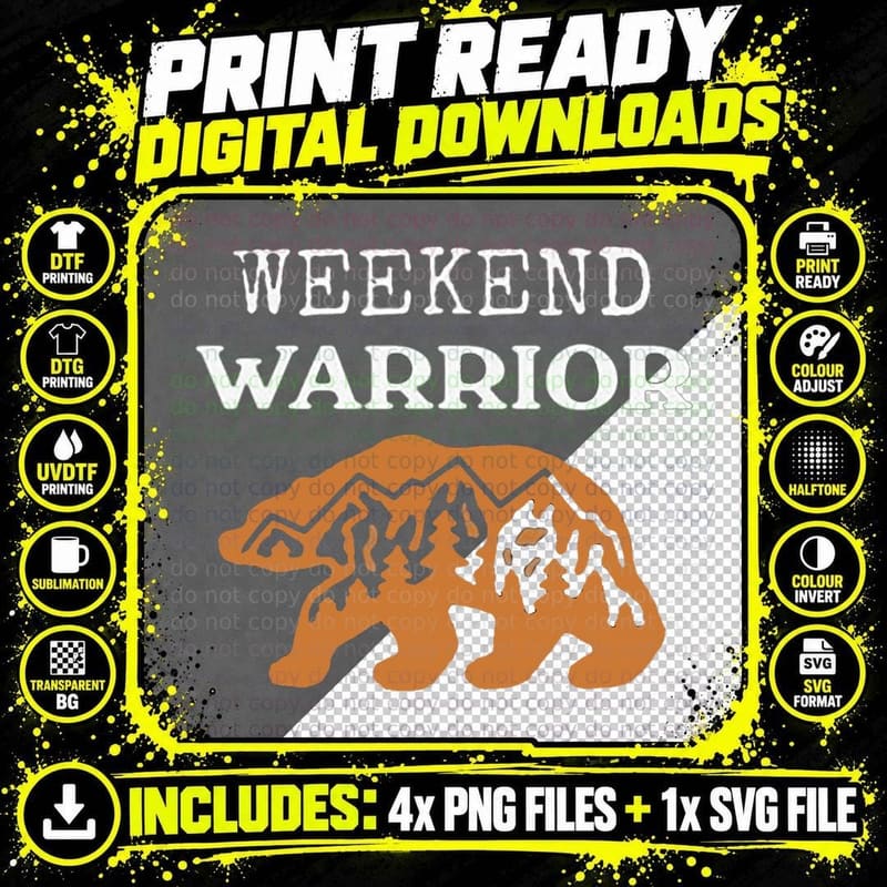 Weekend Warrior Bear in the Mountains Camping T-Shirt Png SVG Digital Bundle