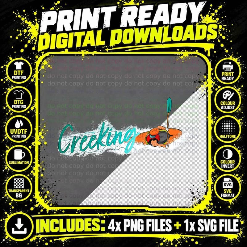 White Water Kayaking River Kayak Paddling Kayaker Png SVG Digital Bundle
