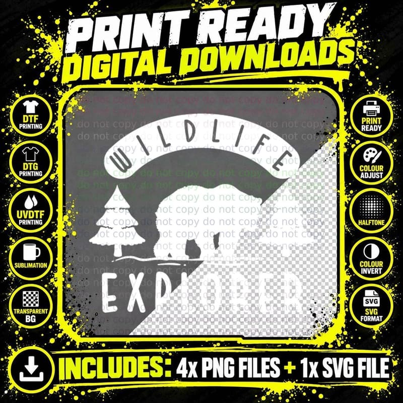 Wildlife Explorer T-Shirt, Bear with Trees Silhouette Png SVG Digital Bundle