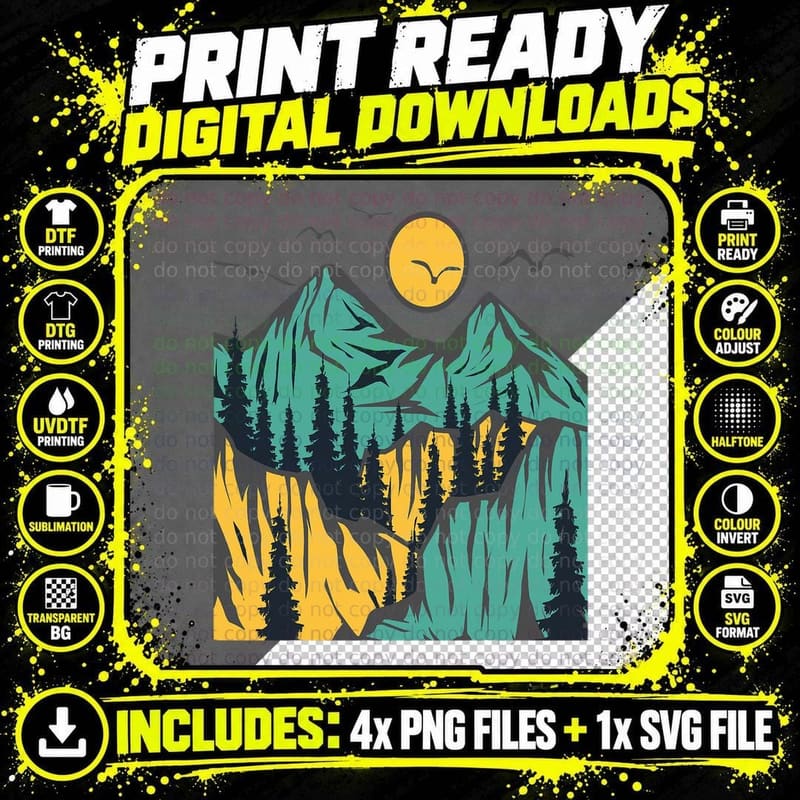 Wildlife Trees Outdoors Nature Retro Forest Hiking Png SVG Digital Bundle
