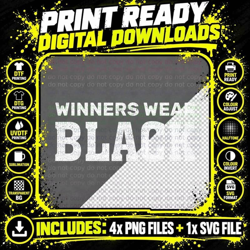Winners Wear Black Team Spirit Game Competition Camping Png SVG Digital Bundle
