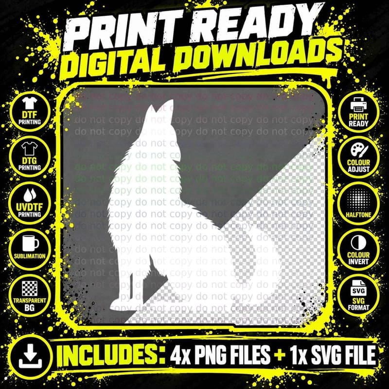 Wolf Head Silhouette Outdoor T-Shirt Png SVG Digital Bundle