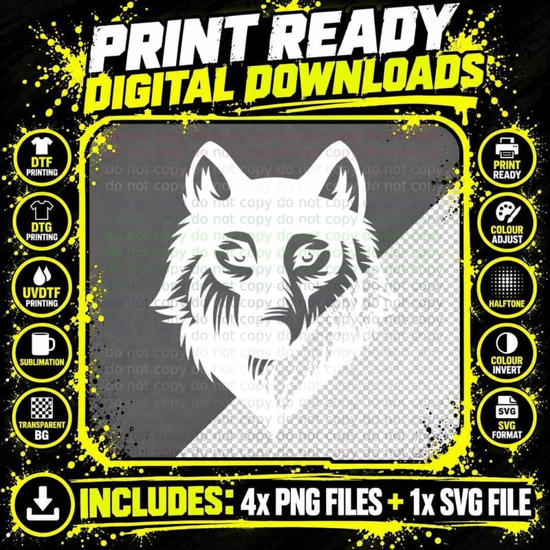 Wolf Head with Beard Detail Outdoor T-Shirt Png SVG Digital Bundle