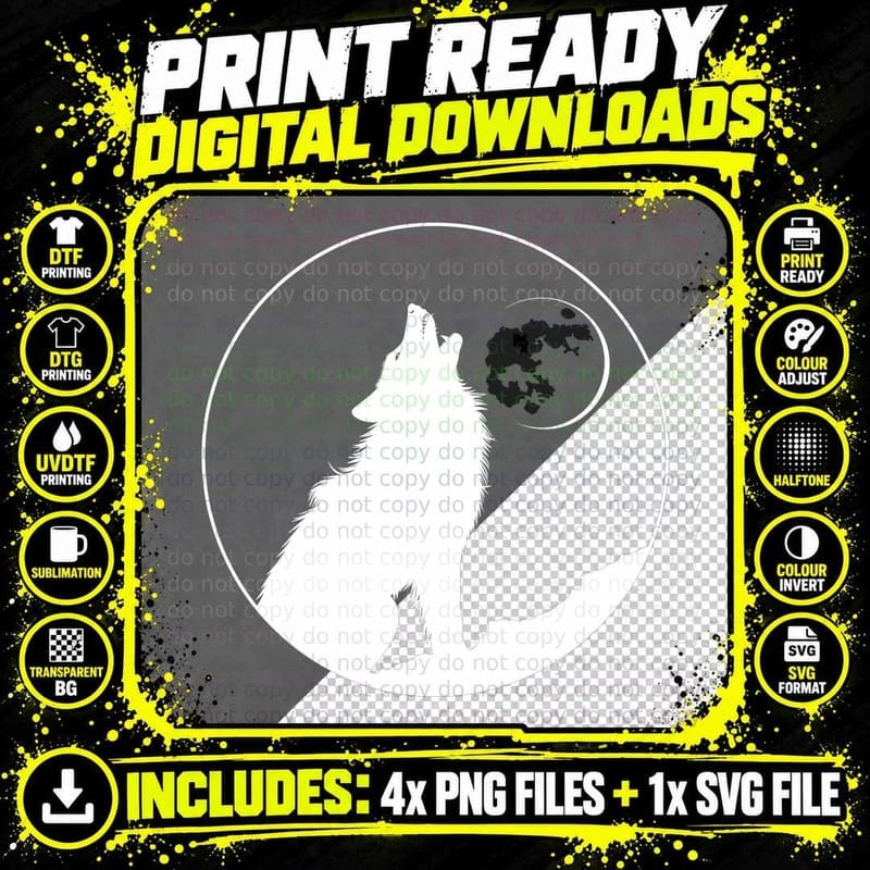 Wolf Head with Planet Outdoor T-Shirt Png SVG Digital Bundle
