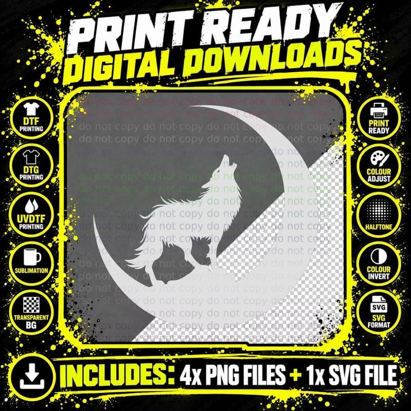 Wolf Howling Full Moon Outdoor T-Shirt Png SVG Digital Bundle