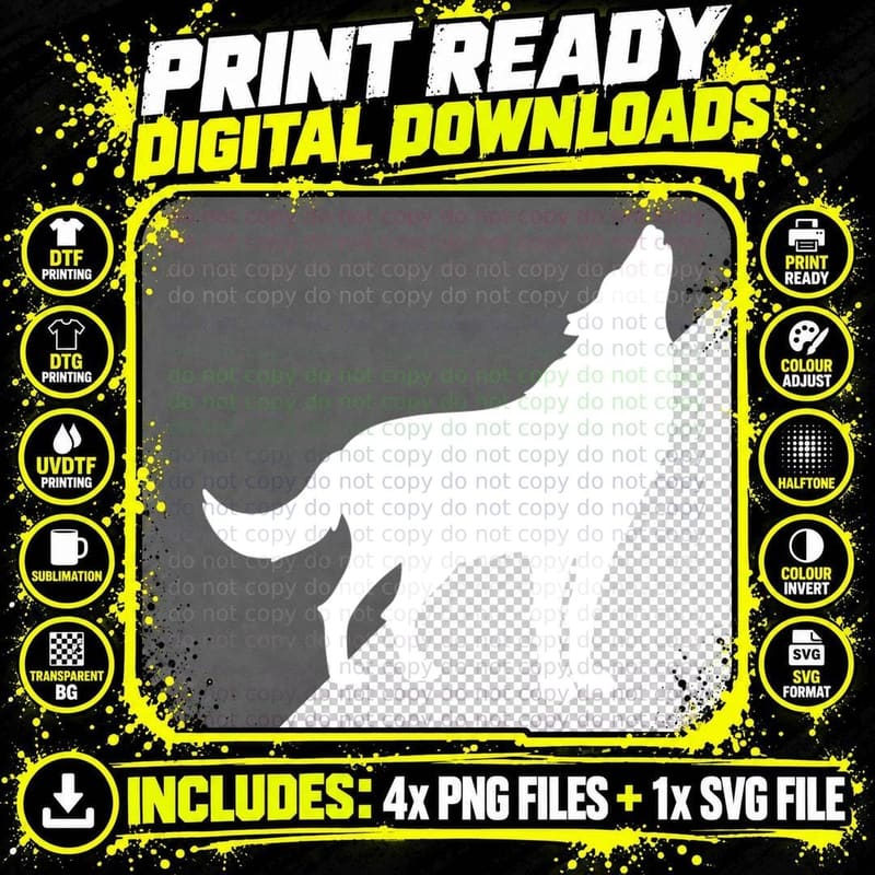 Wolf Howling Silhouette Outdoor Design T-Shirt Png SVG Digital Bundle