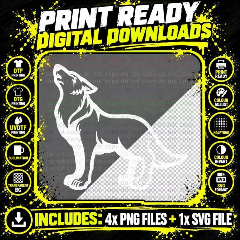 Wolf Howling Silhouette Outdoor T-Shirt Png SVG Digital Bundle