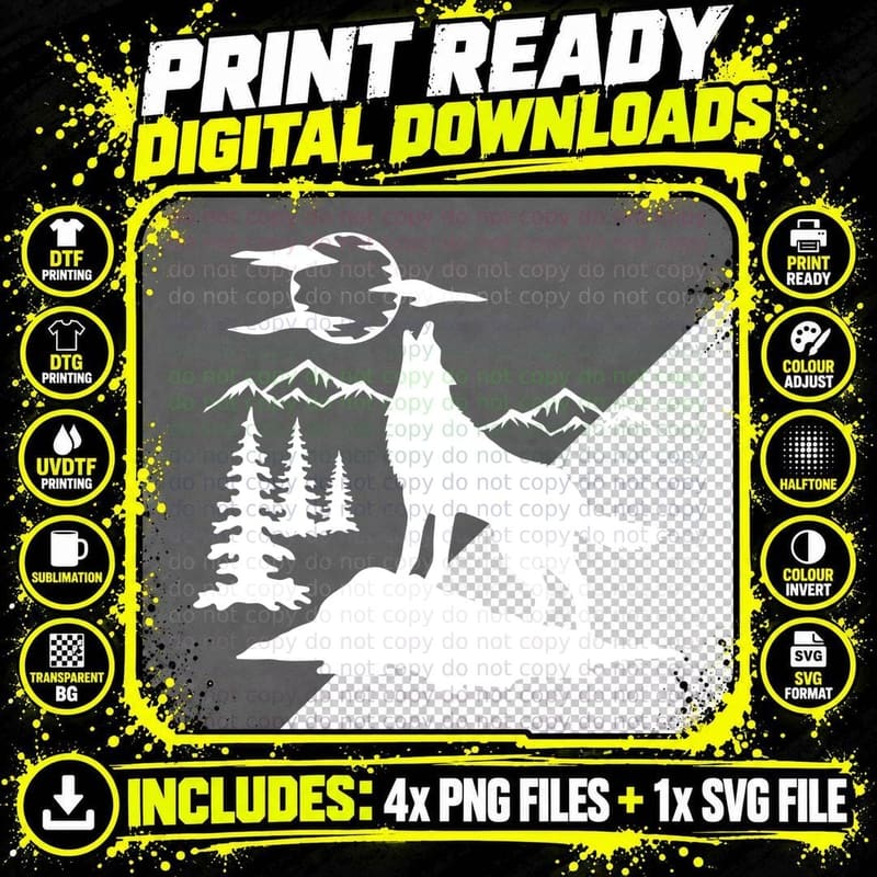 Wolf Moon Forest Stars Outdoor T-Shirt Png SVG Digital Bundle