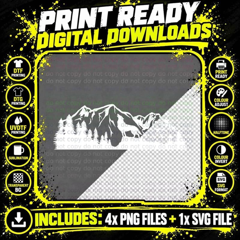 Wolf on Mountain Silhouette Outdoor T-Shirt Png SVG Digital Bundle