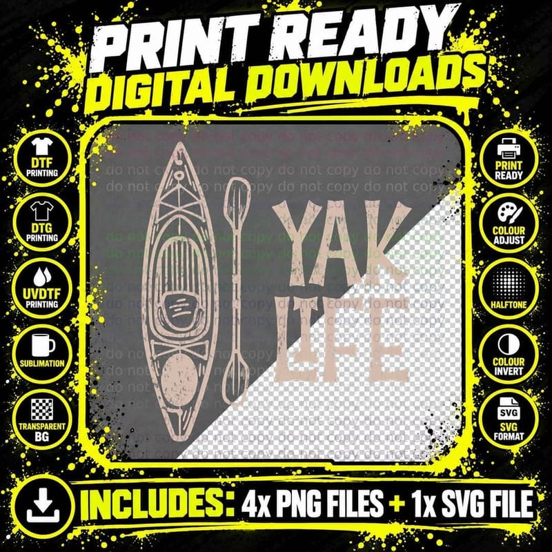 Yak Life Kayak Love Kayaking Paddling Mens Boat T-Shirt Png SVG Digital Bundle