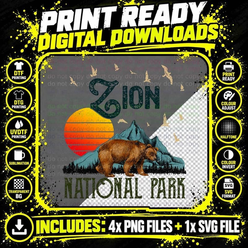 Zion National Park Moutains Camping Bear Outdoor T-Shirt Png SVG Digital Bundle
