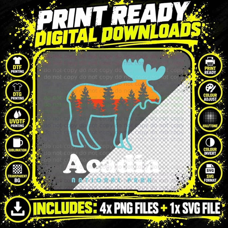 Acadia National Park Maine Moose Hiking Camping T-Shirt Png SVG Digital Bundle