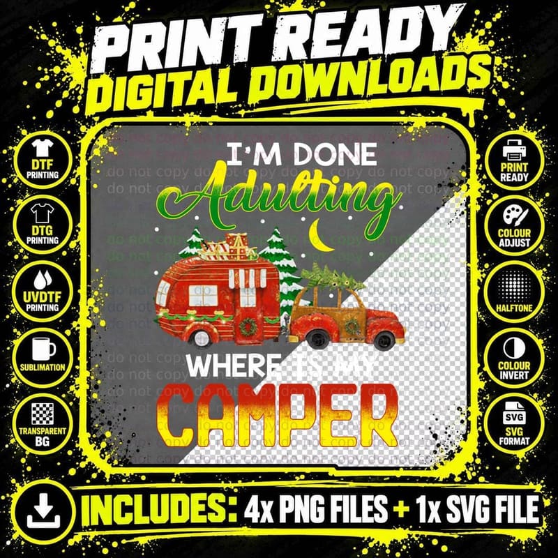 Adulting Camper T-Shirt, Camping Adventure Style Png SVG Digital Bundle