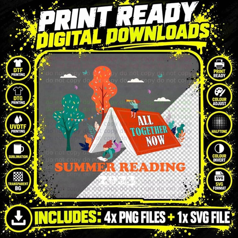 All Together Now Summer Reading Program Book Camping Png SVG Digital Bundle