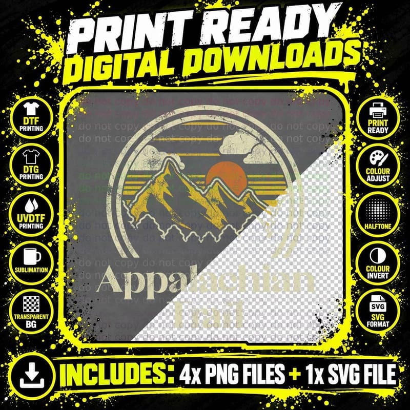 Appalachian Mountains Trail Vintage Hiking Camp Retro Png SVG Digital Bundle