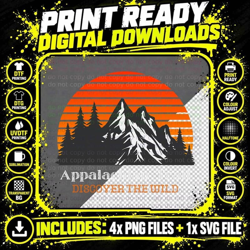 Appalachian Trail Vintage Hiking Mountain Sunset T-Shirt Png SVG Digital Bundle