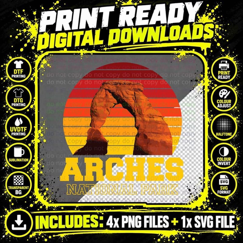 Arches National Park Souvenir Utah Hiking Camping Canyon Png SVG Digital Bundle