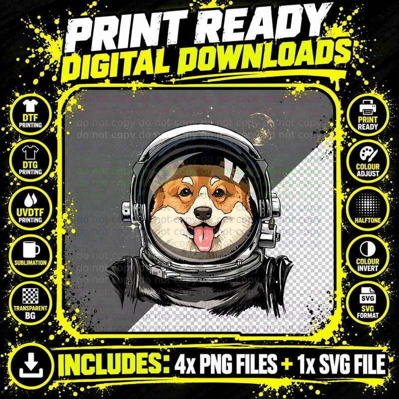 Astronaut Pembroke Welsh Corgi T-Shirt Png SVG Digital Bundle
