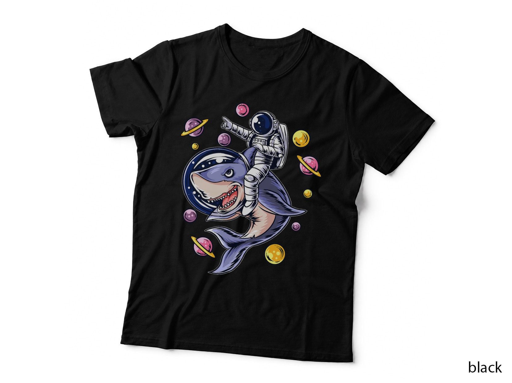Astronaut Riding Shark T-Shirt, Space Adventure, Outer Space Birthday Gift