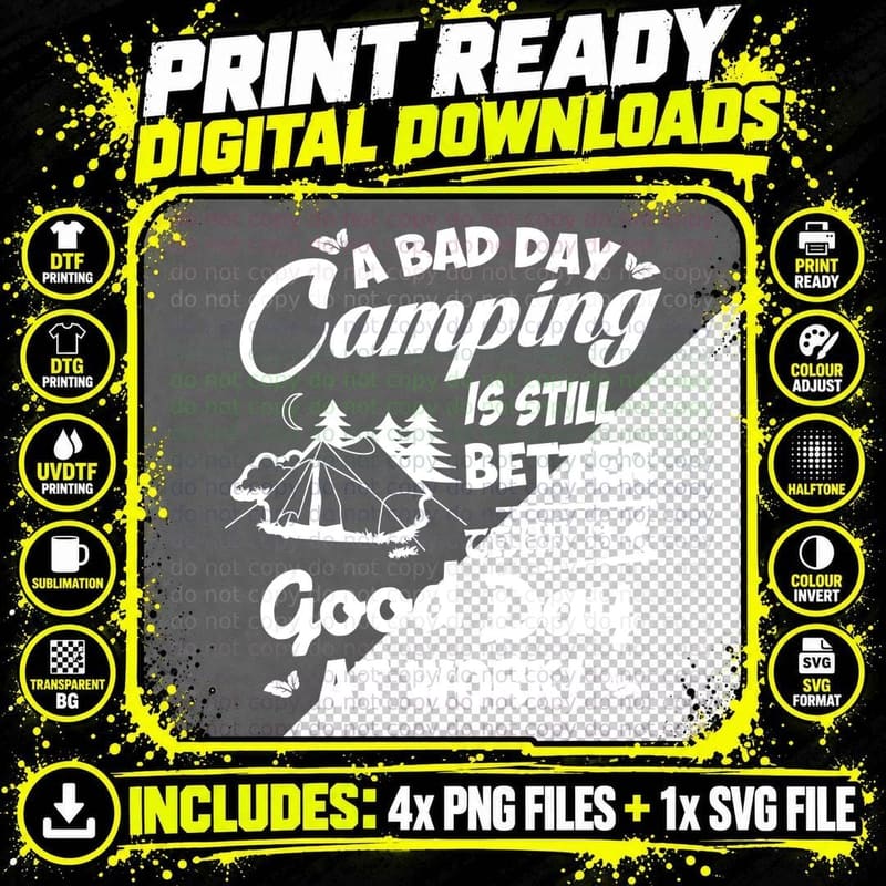 Bad Day Camping T-Shirt, Outdoor Adventure Style Png SVG Digital Bundle