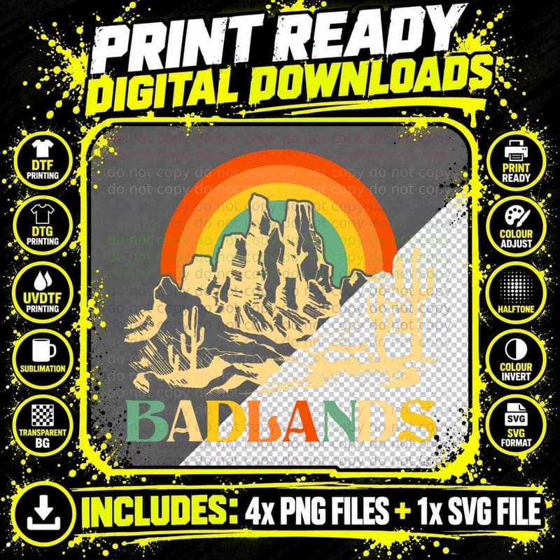 Badlands National Park South Dakota Travelling Camping Png SVG Digital Bundle