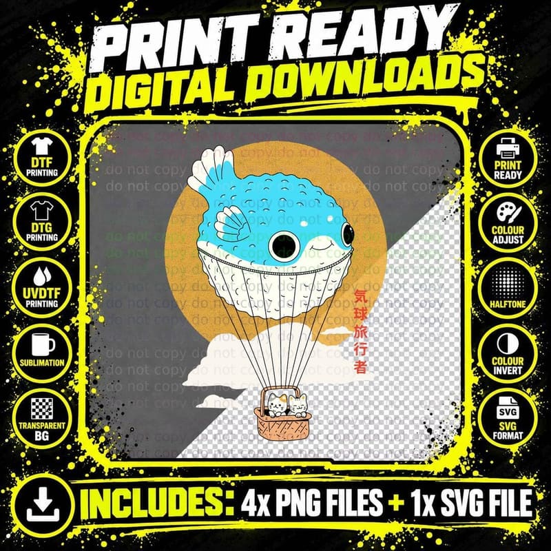 Balloon Journey Adventure of Two Cats T-Shirt Png SVG Digital Bundle