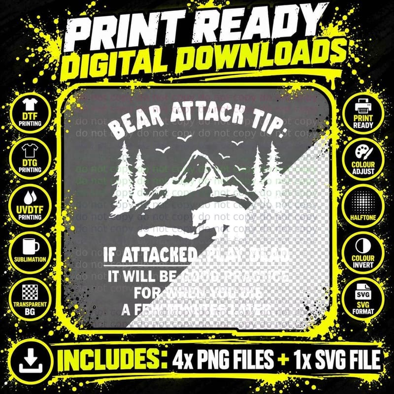 Bear Attack Tip Funny Saying Camping Hiking Outdoor Png SVG Digital Bundle