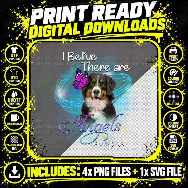 Bernese Mountain Dog Angel Wings T-Shirt Png SVG Digital Bundle