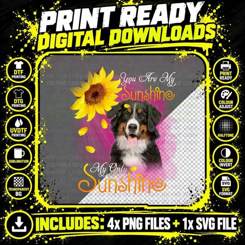 Bernese Mountain Dog T-Shirt, Floral Botanical Png SVG Digital Bundle