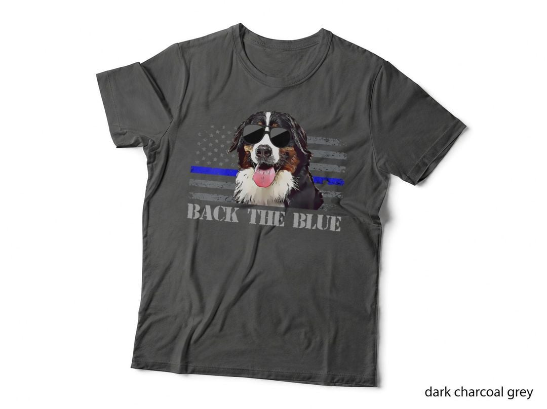 Bernese Mountain Dog Thin Blue Line Flag T-Shirt, Police Dog Apparel