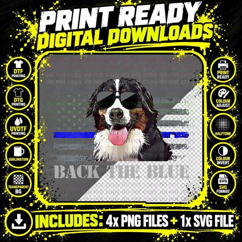 Bernese Mountain Dog Thin Blue Line Flag T-Shirt Png SVG Digital Bundle