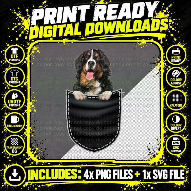 Bernese Mountain Dog in Pocket T-Shirt, Pet Lover Apparel Png SVG Digital Bundle