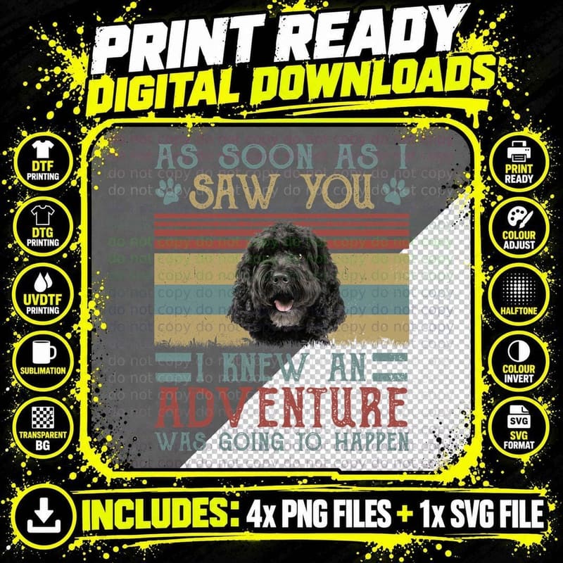 Black Poodle T-Shirt, Vintage Adventure Quote Png SVG Digital Bundle