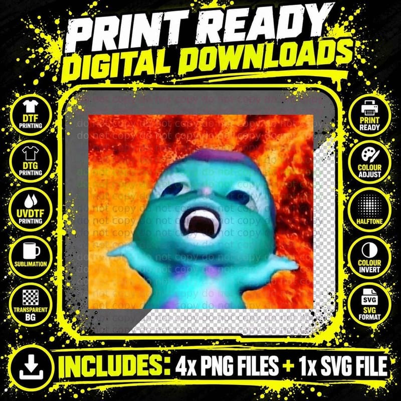 Blue Alien in Flames T-Shirt, Sci-Fi Fantasy Png SVG Digital Bundle
