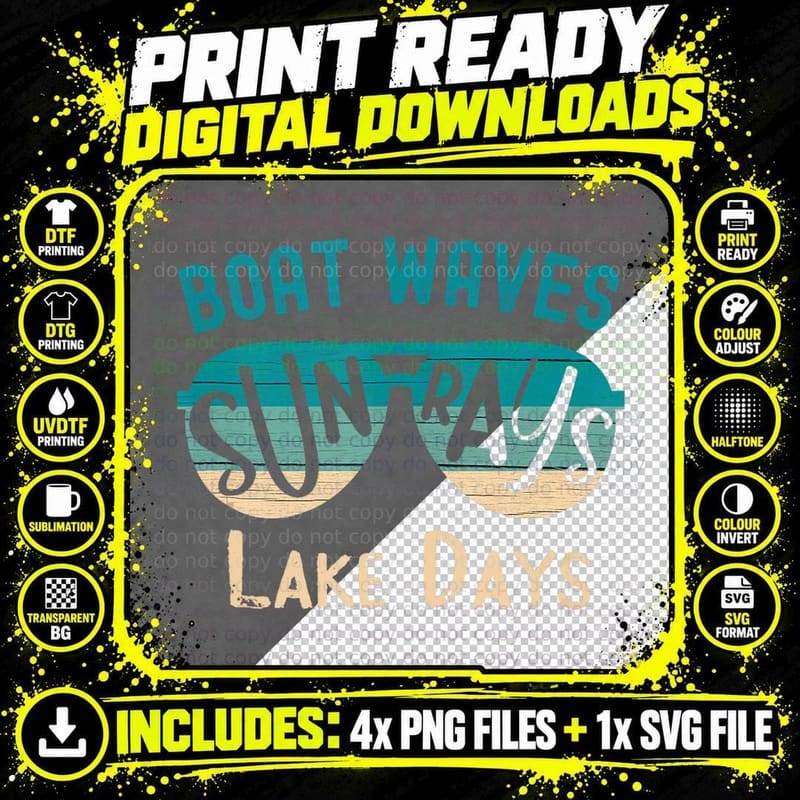 Boat Waves Sun Rays Lake Days Camping Girls Boys Trip Png SVG Digital Bundle